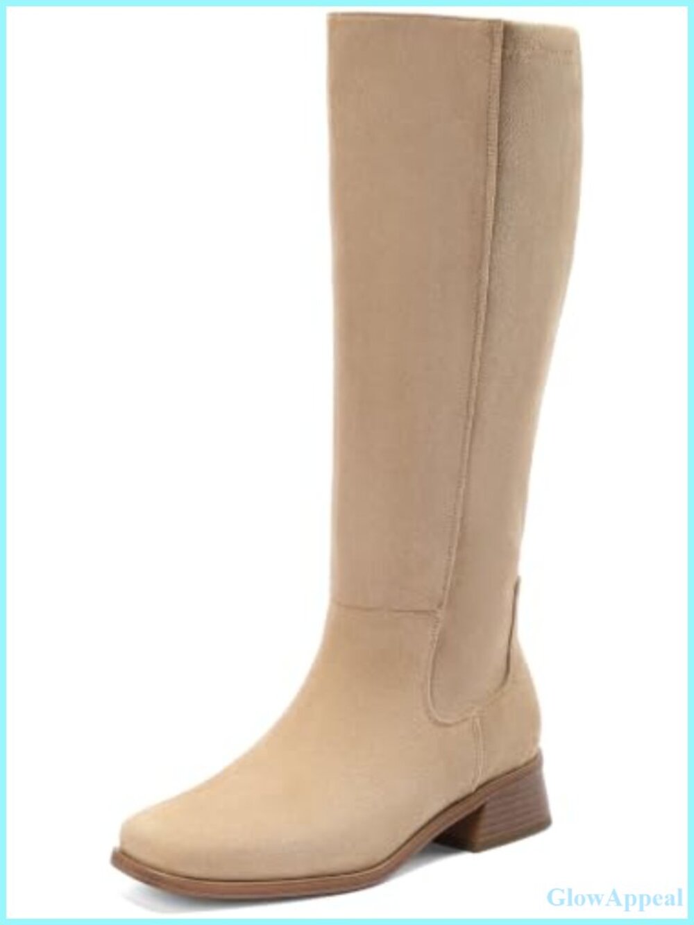 Women's Wide Calf Knee High Boots Square Toe Low Block Heel Faux Suede
